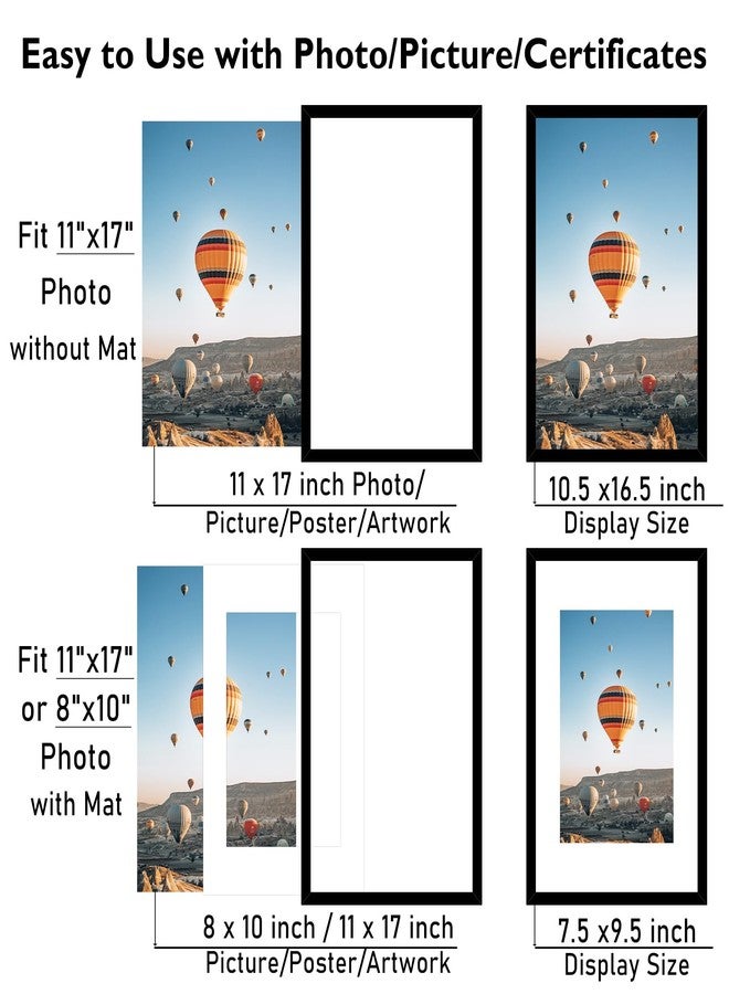 JCJMY إطار صور JCJMY أسود مقاس 11×17 بوصة مع إطار داخلي مقاس 8×10 بوصة، لعرض الصور مقاس 8×10 بوصة مع الإطار الداخلي أو 11×17 بوصة بدون إطار داخلي، إطار جداري كبير للملصقات مقاس 11×17 بوصة مصنوع من زجاج شبكي مقاوم للكسر، أسود - Image 3